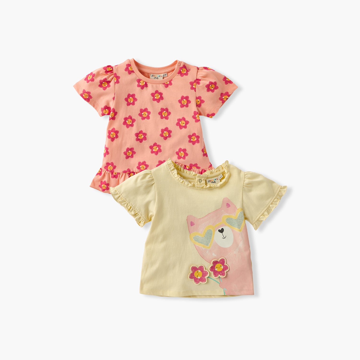 Juniors Floral Detail T-shirt with Short Sleeves - Set of 2 - Multicolour / 12-18 mths