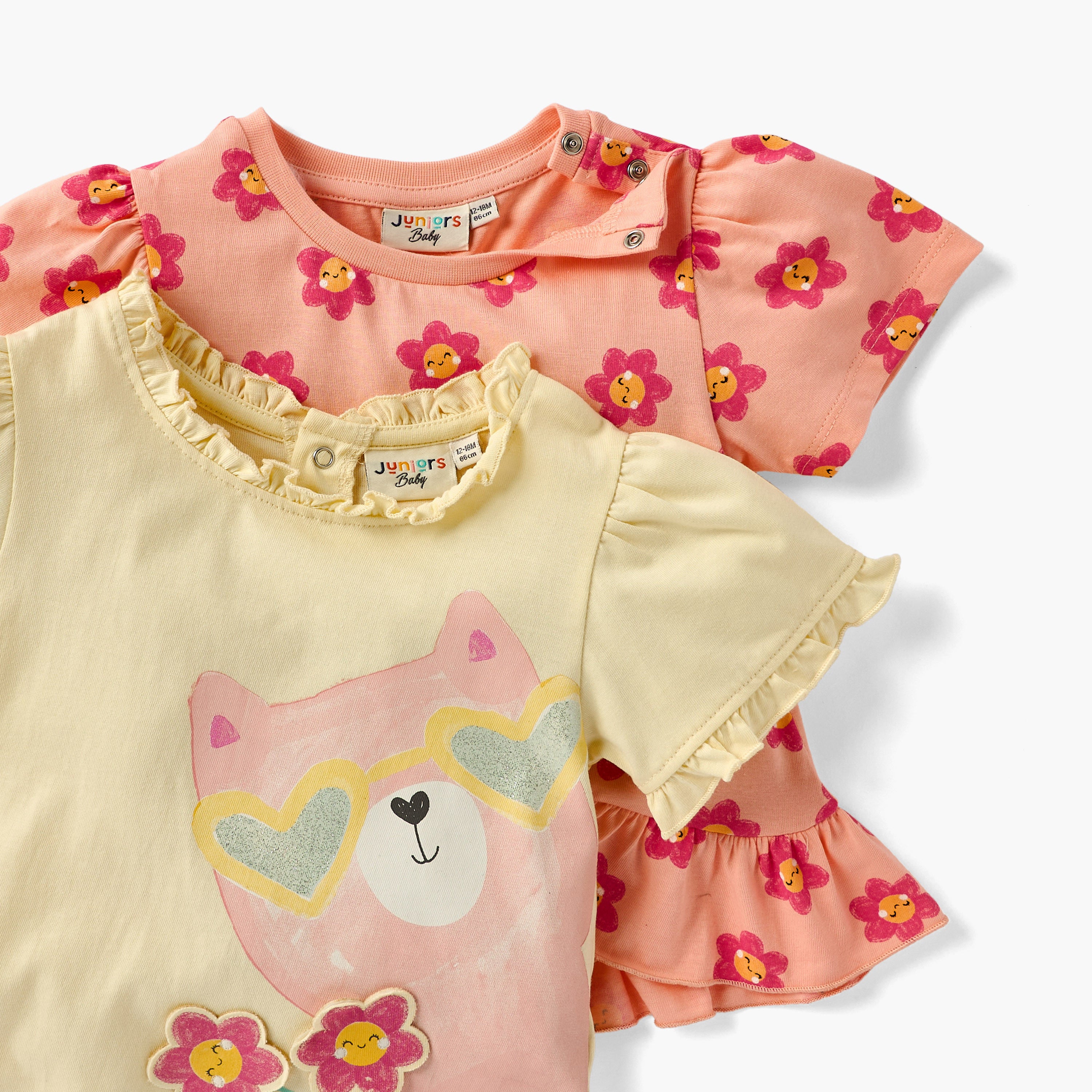 Juniors Floral Detail T-shirt with Short Sleeves - Set of 2