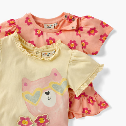 Juniors Floral Detail T-shirt with Short Sleeves - Set of 2