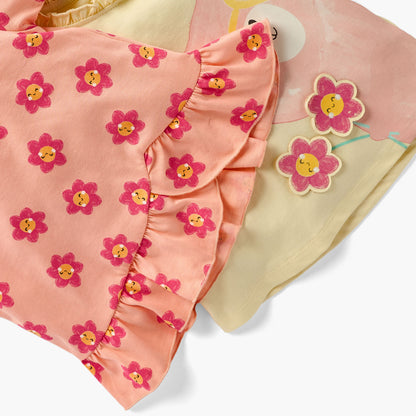 Juniors Floral Detail T-shirt with Short Sleeves - Set of 2
