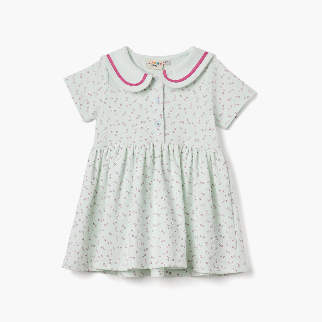 Juniors Heart Print Polo Dress with Short Sleeves - Green / 18-24 mths