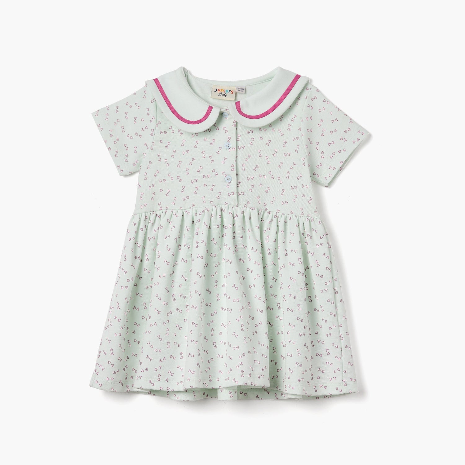 Juniors Heart Print Polo Dress with Short Sleeves - Green / 18-24 mths