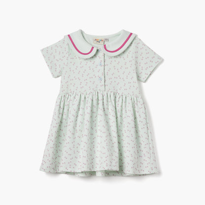 Juniors Heart Print Polo Dress with Short Sleeves - Green / 18-24 mths