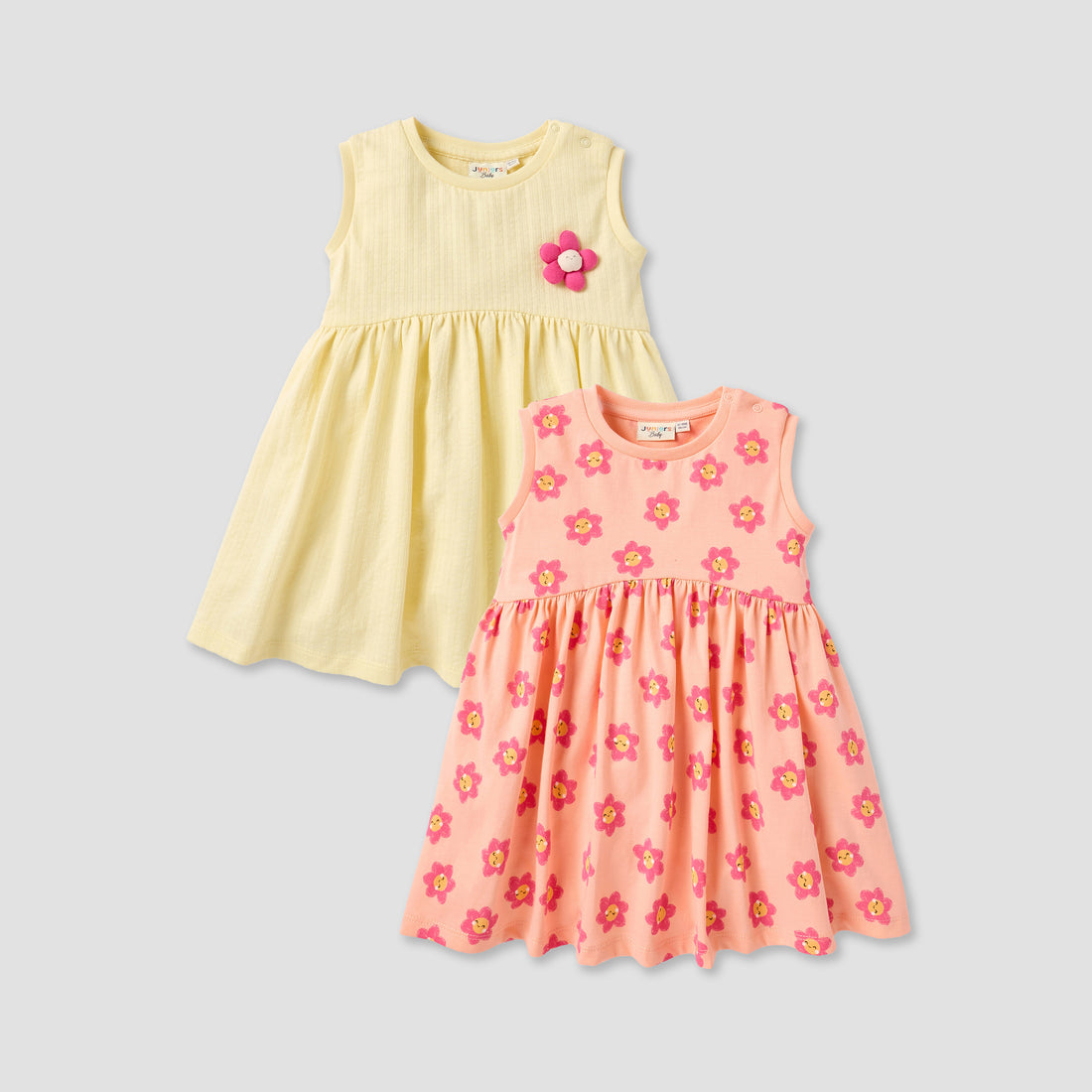 Juniors Floral Print Sleeveless Dress with Button Closure - Multicolour / 12-18 mths