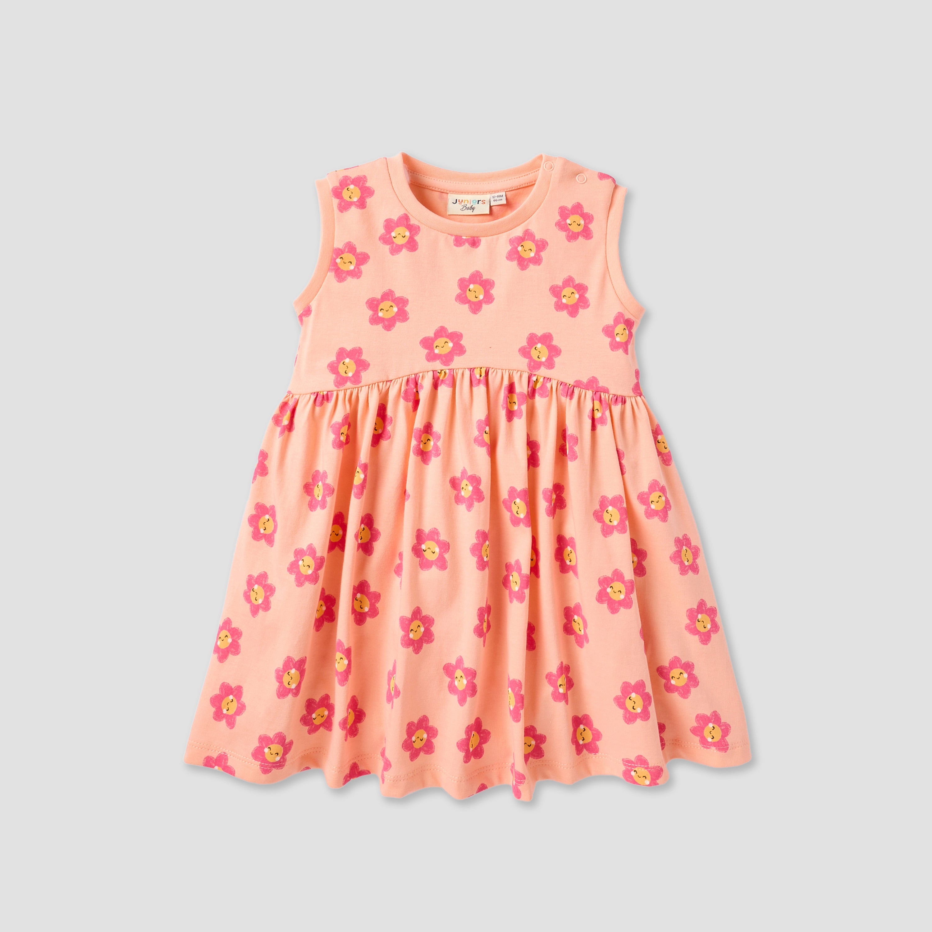Juniors Floral Print Sleeveless Dress with Button Closure