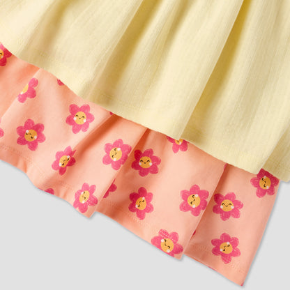 Juniors Floral Print Sleeveless Dress with Button Closure