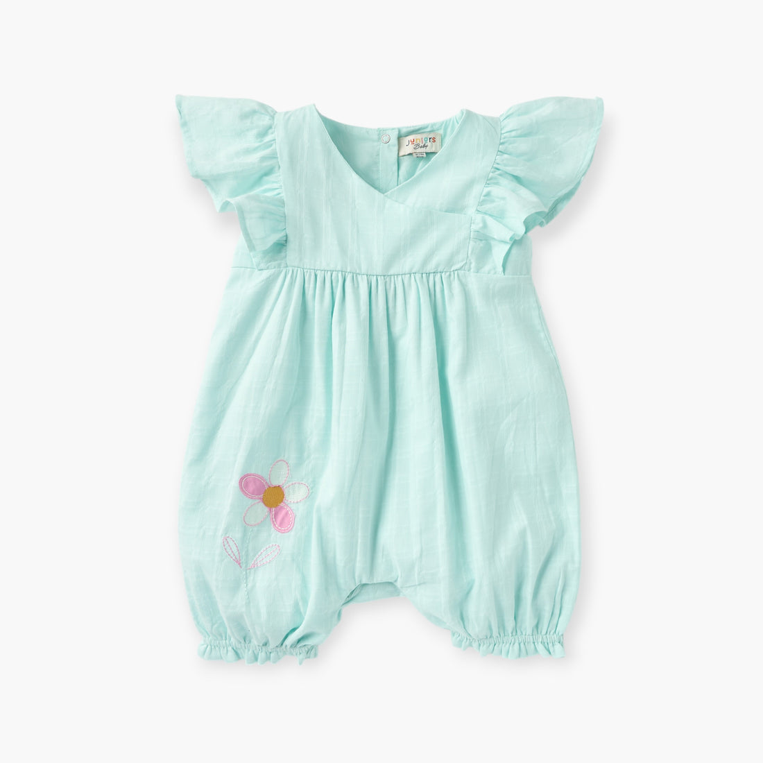 Juniors Floral Embroidered Romper with Ruffle Sleeves - Green / 12-18 mths