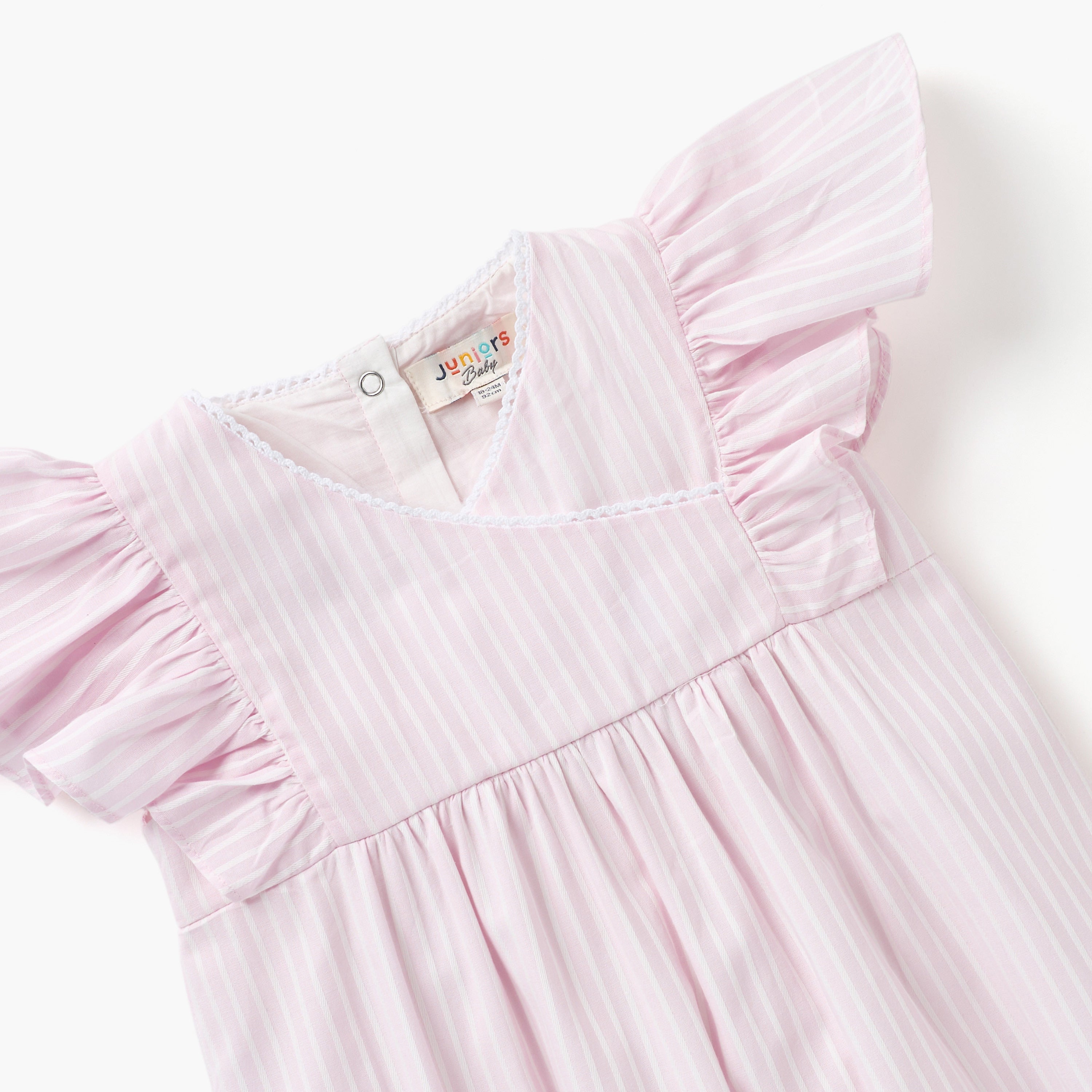 Juniors Striped Romper with Ruffle Sleeves