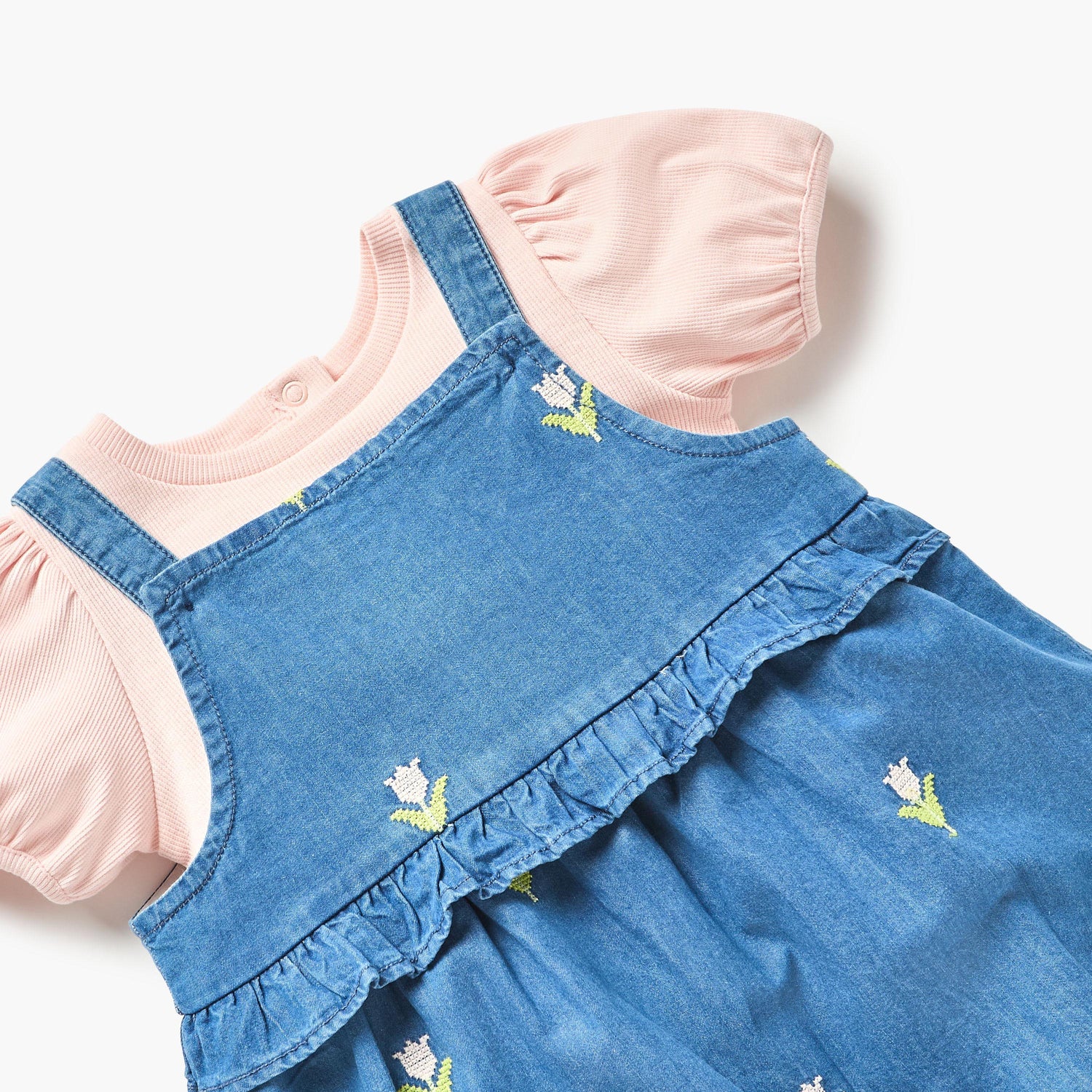 Juniors Embroidered Dungaree and T-shirt Set