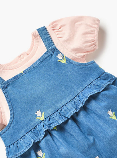 Juniors Embroidered Dungaree and T-shirt Set-baby-girls-clothing-setsandcoords-image-4