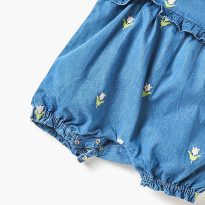 Juniors Embroidered Dungaree and T-shirt Set