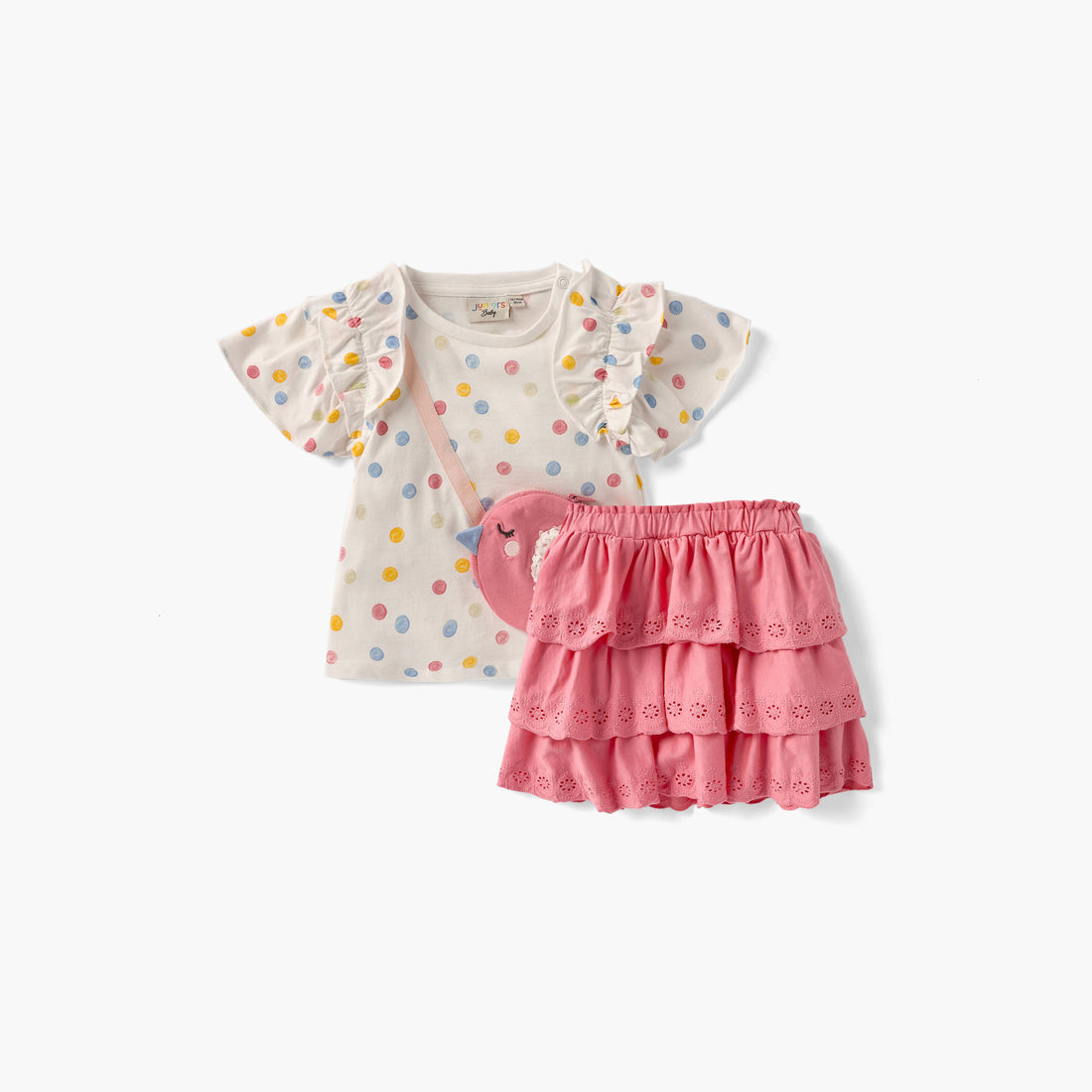 Juniors Printed T-shirt and Schiffli Detail Skirt Set - Multicolour / 12-18 mths