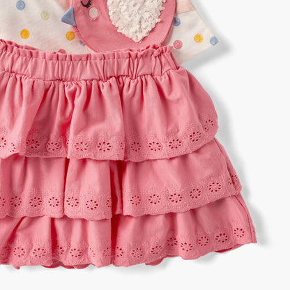 Juniors Printed T-shirt and Schiffli Detail Skirt Set