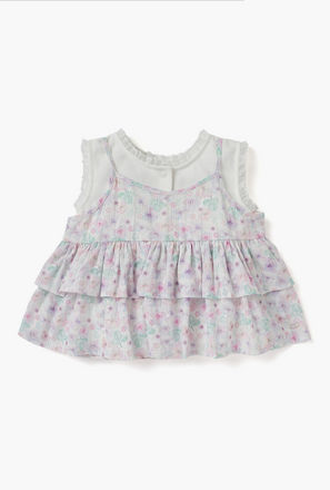 Giggles Floral Print Pinafore and Sleeveless Top Set