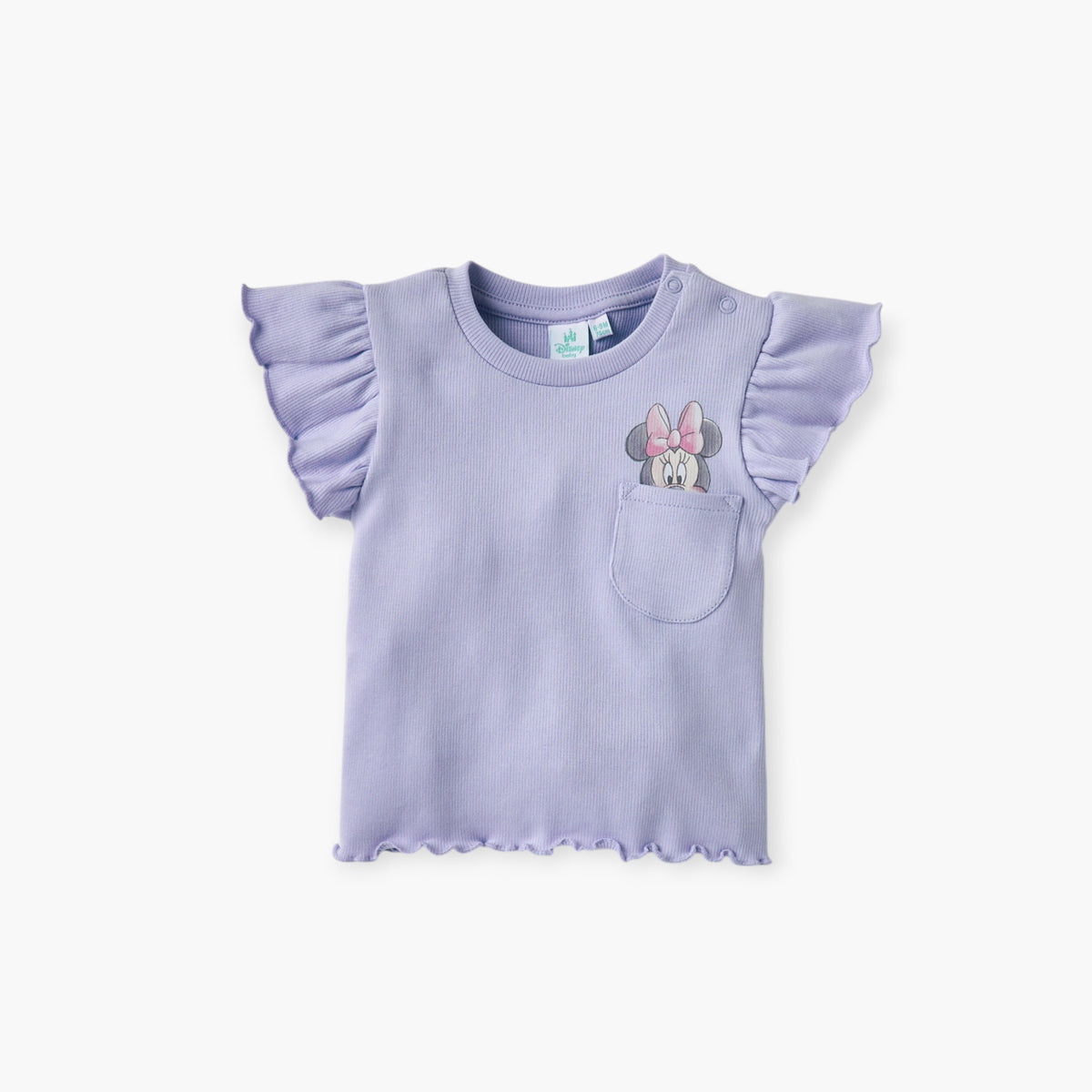 Disney Minnie Mouse Print Crew Neck T-shirt with Button Closure - Set of 2