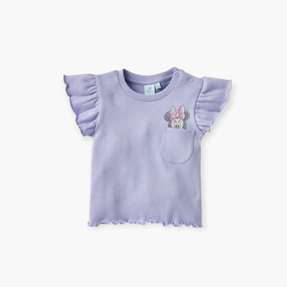 Disney Minnie Mouse Print Crew Neck T-shirt with Button Closure - Set of 2