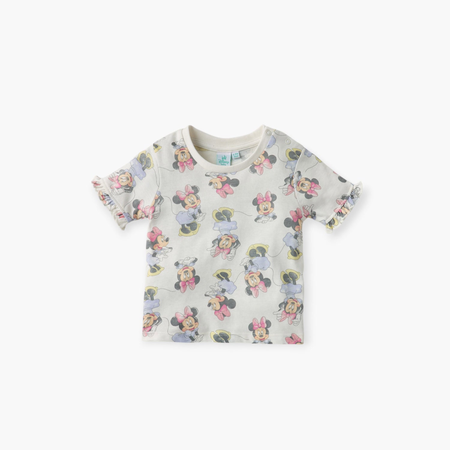 Disney Minnie Mouse Print Crew Neck T-shirt with Button Closure - Set of 2
