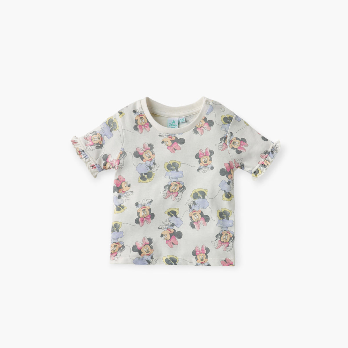 Disney Minnie Mouse Print Crew Neck T-shirt with Button Closure - Set of 2