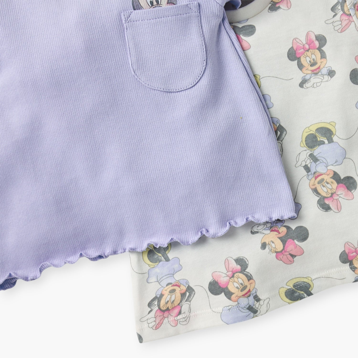 Disney Minnie Mouse Print Crew Neck T-shirt with Button Closure - Set of 2