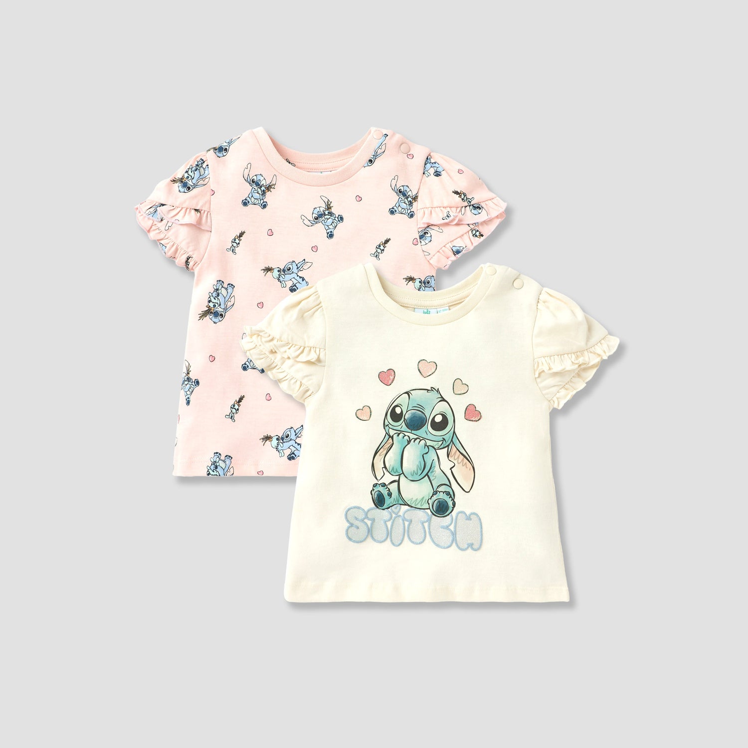 Disney Sticth Print T-shirt with Ruffle Sleeves - Set of 2 - Multicolour / 12-18 mths