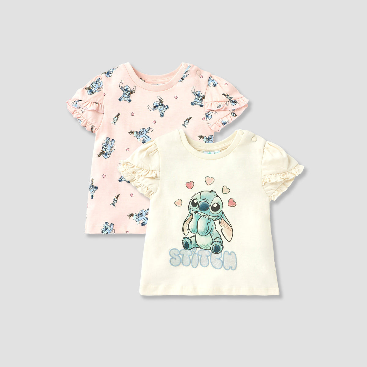 Disney Sticth Print T-shirt with Ruffle Sleeves - Set of 2