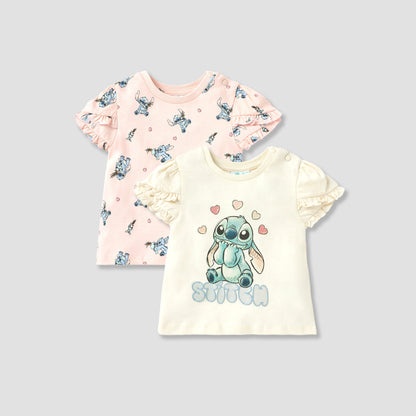 Disney Sticth Print T-shirt with Ruffle Sleeves - Set of 2