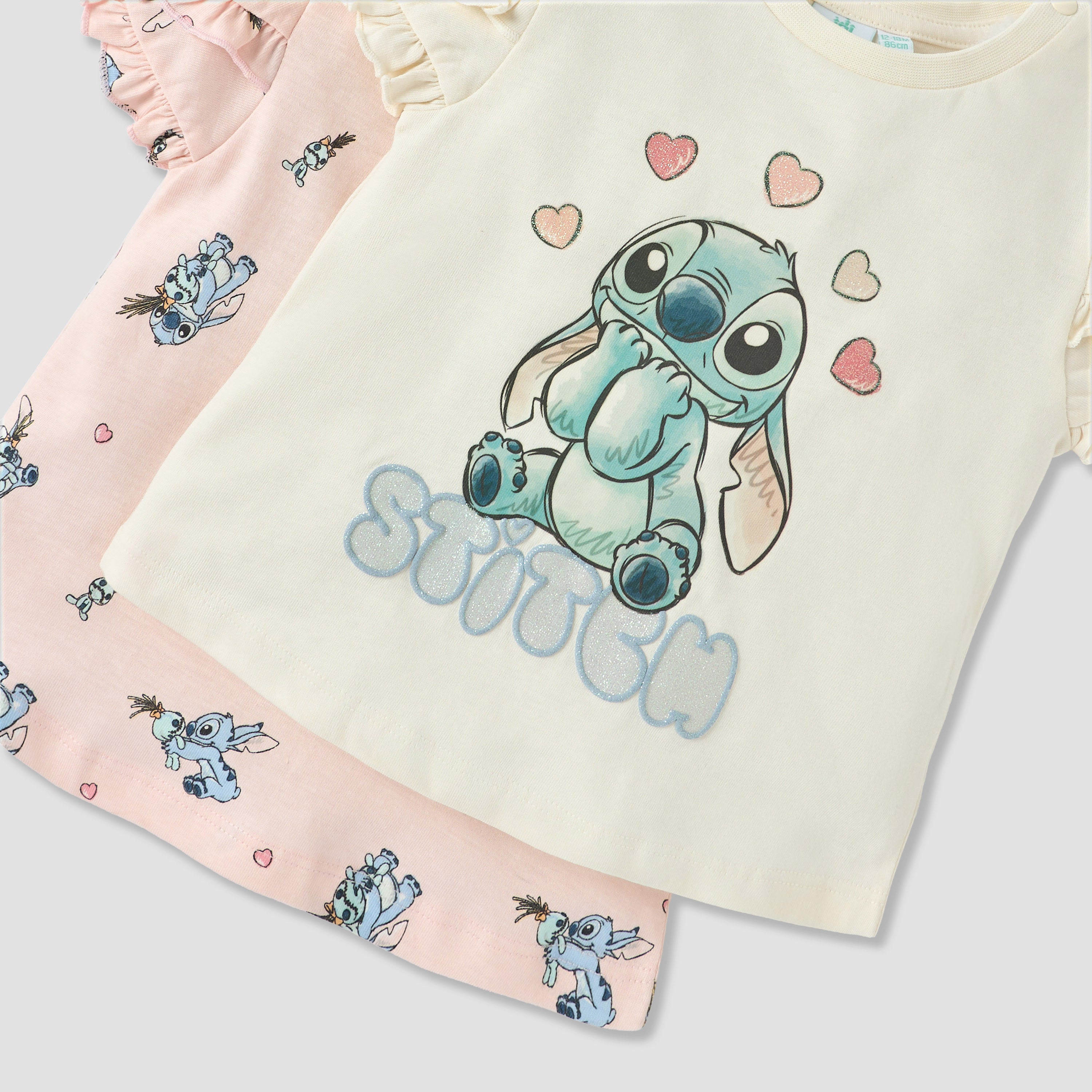 Disney Sticth Print T-shirt with Ruffle Sleeves - Set of 2