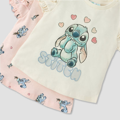 Disney Sticth Print T-shirt with Ruffle Sleeves - Set of 2