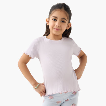 Juniors Ribbed Crew Neck T-shirt with Lettuce Hem