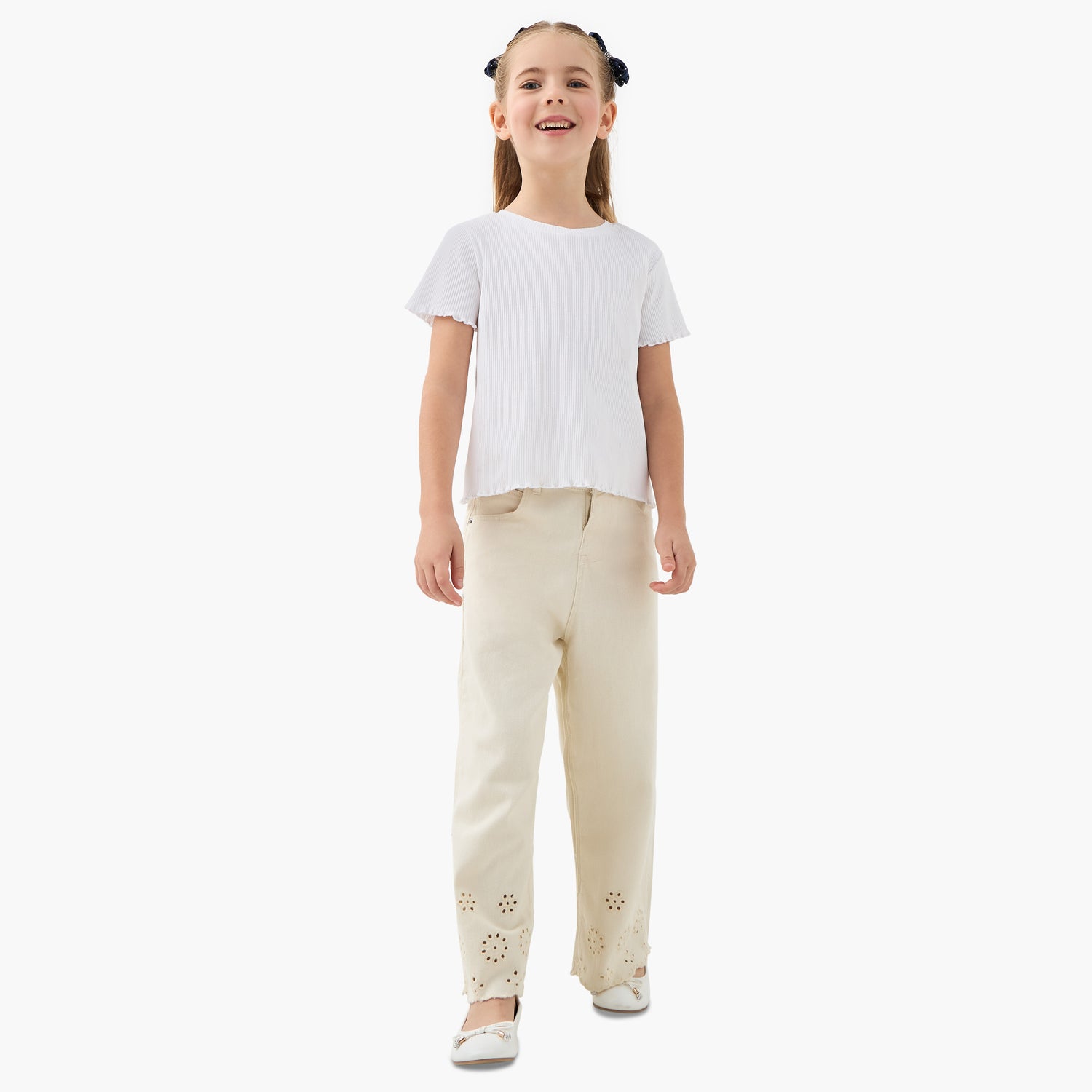 Juniors Ribbed Crew Neck T-shirt with Lettuce Hem
