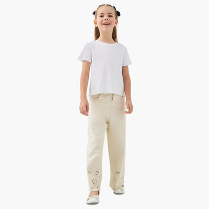 Juniors Ribbed Crew Neck T-shirt with Lettuce Hem