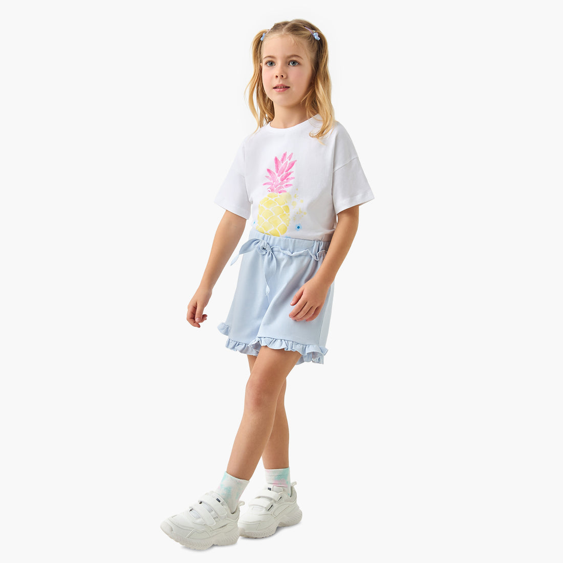 Juniors Graphic Print Crew Neck T-shirt with Short Sleeves