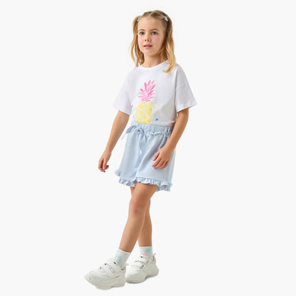 Juniors Graphic Print Crew Neck T-shirt with Short Sleeves