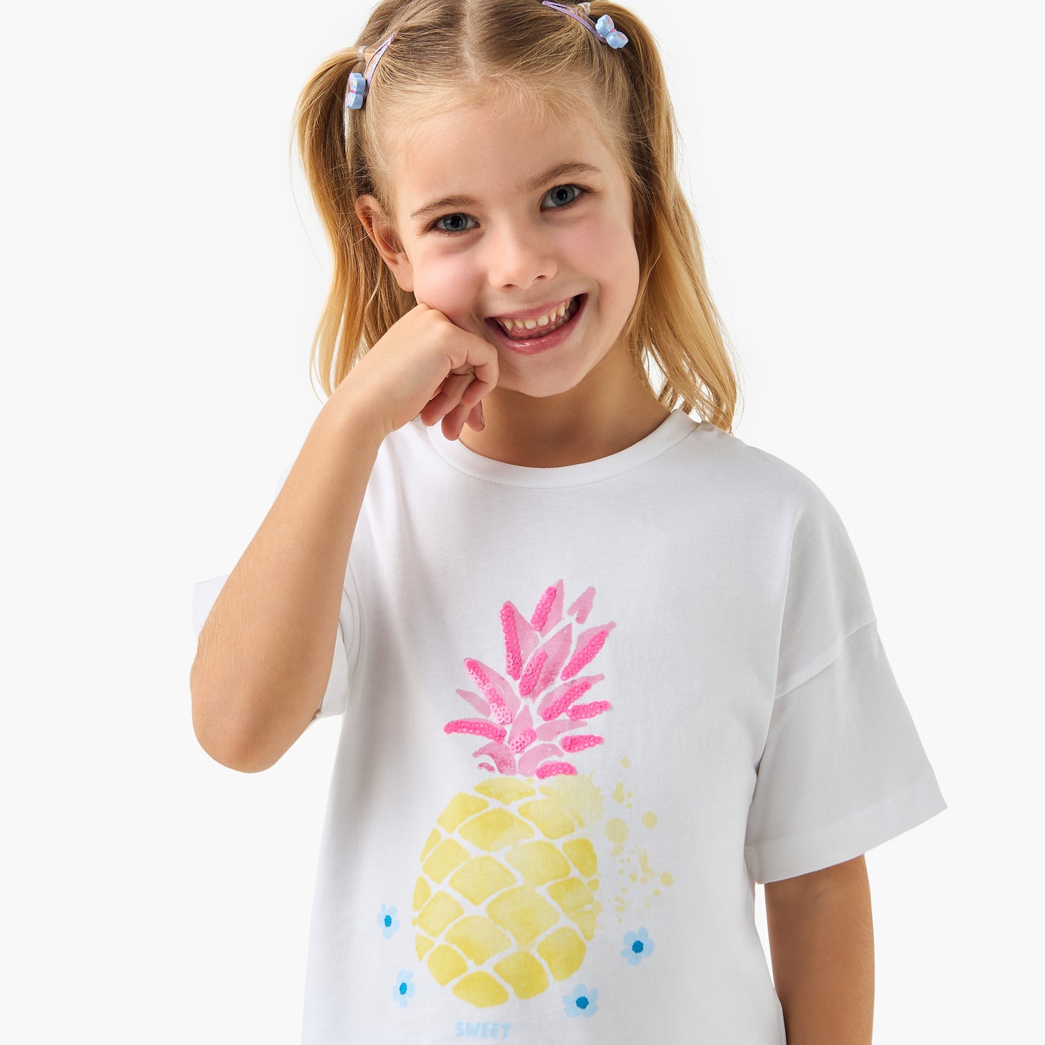 Juniors Graphic Print Crew Neck T-shirt with Short Sleeves