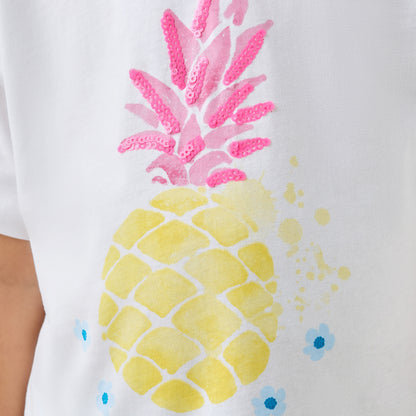 Juniors Graphic Print Crew Neck T-shirt with Short Sleeves