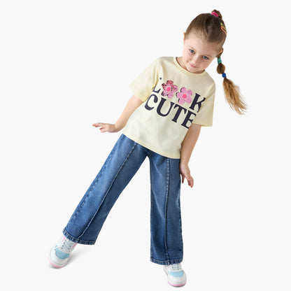 Juniors Embellished Crew Neck T-shirt with Short Sleeves