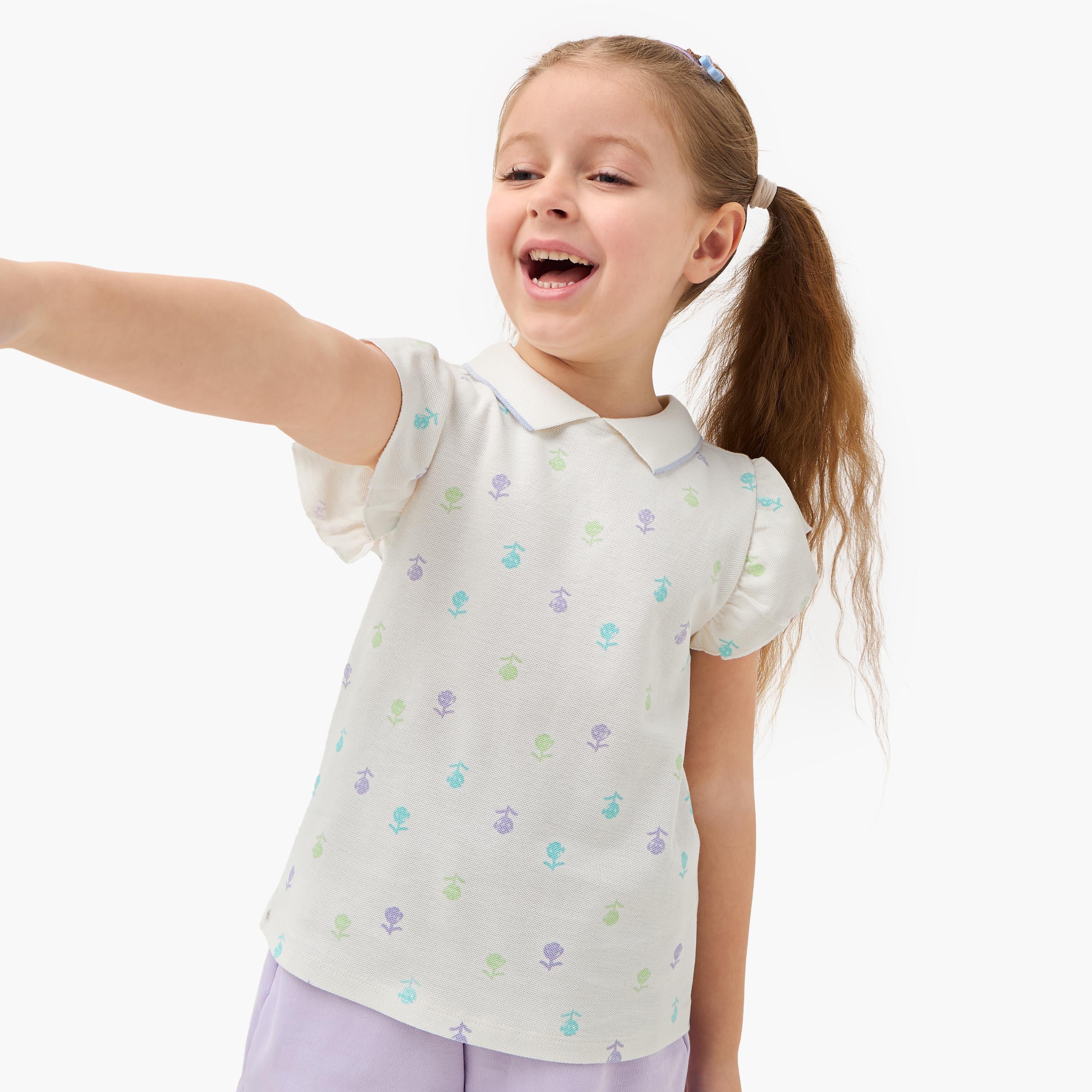 Juniors Printed Polo T-shirt with Short Sleeves - White / 1-2 yrs