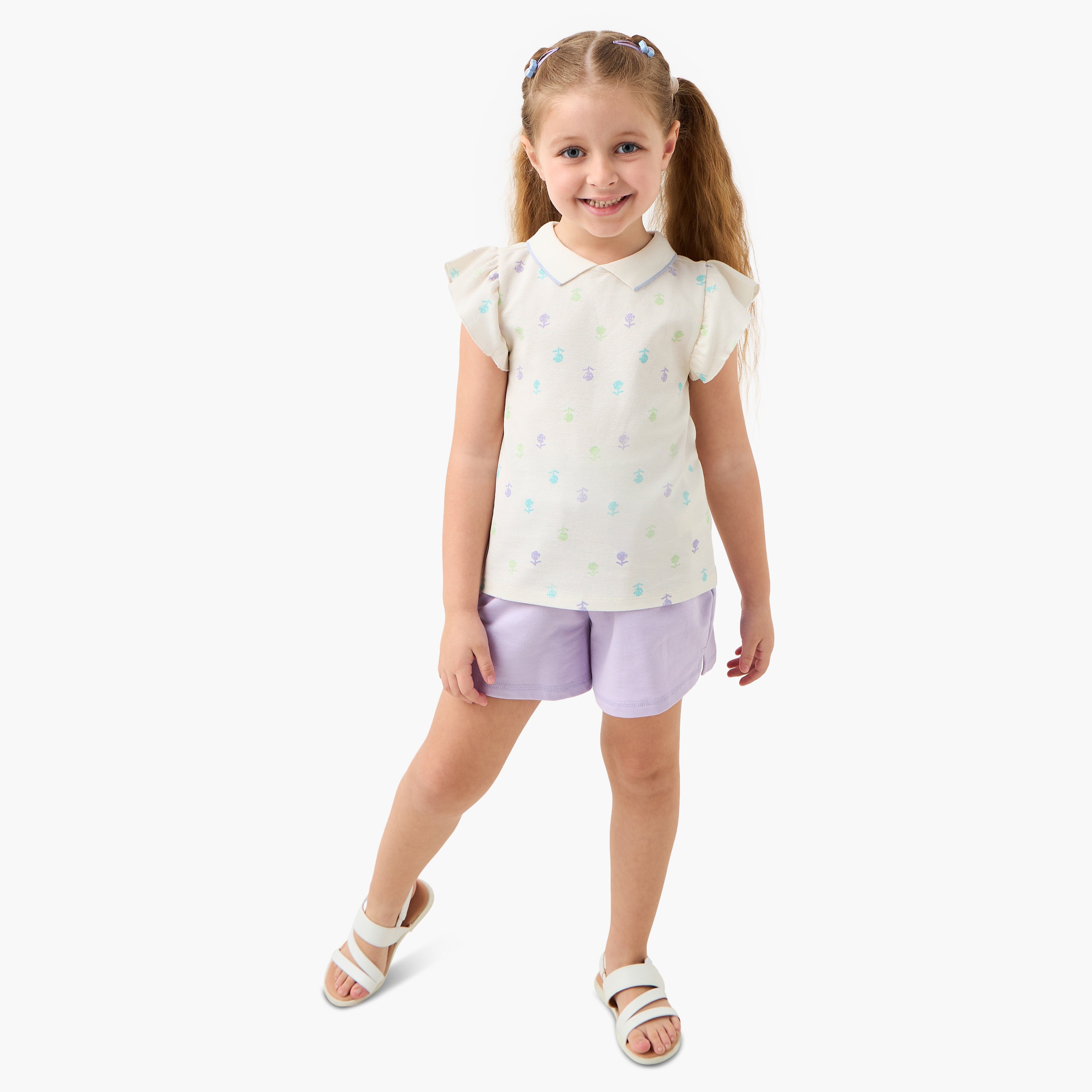 Juniors Printed Polo T-shirt with Short Sleeves
