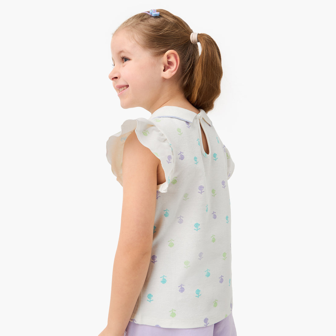 Juniors Printed Polo T-shirt with Short Sleeves