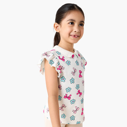 Juniors Printed Polo T-shirt with Short Sleeves
