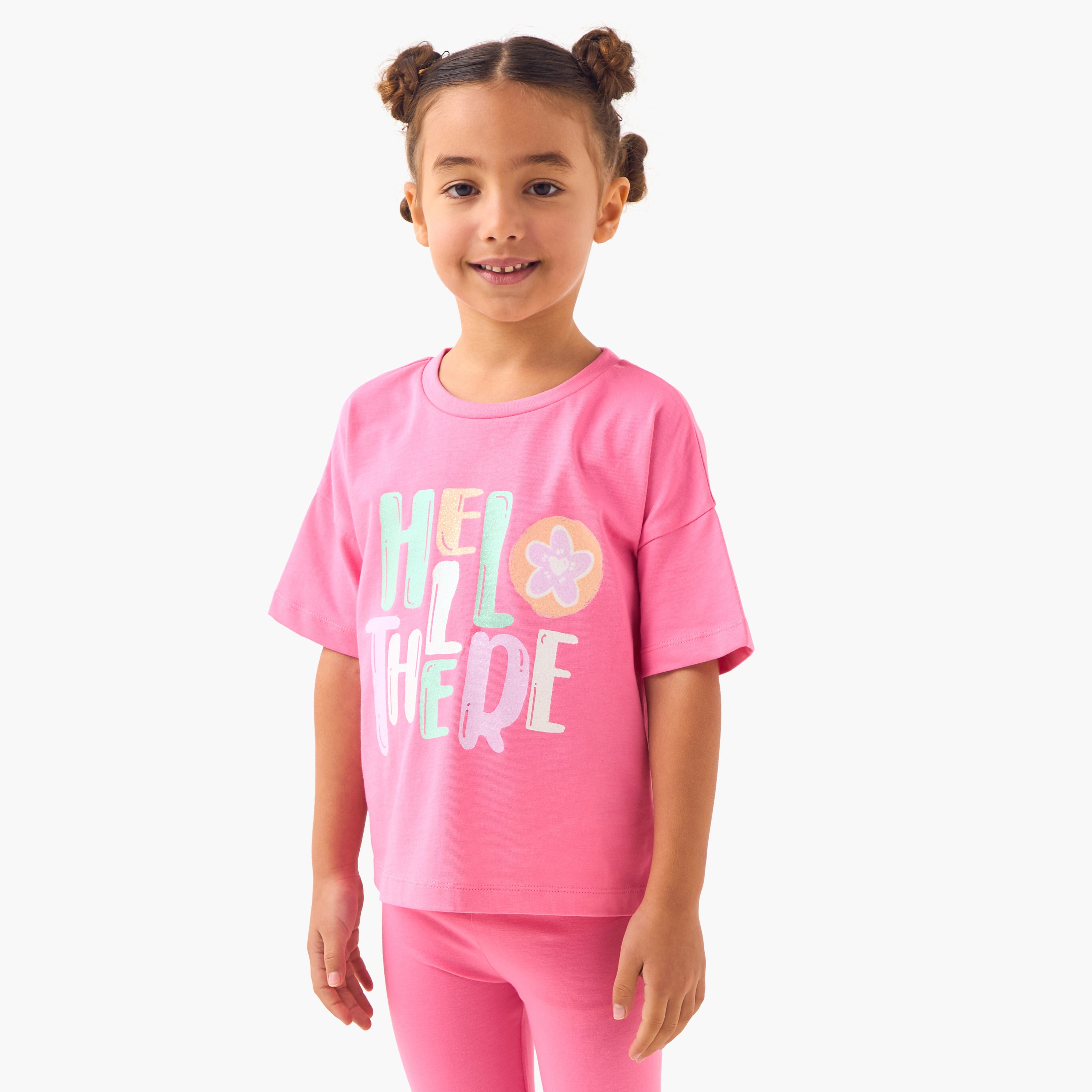 Juniors Printed T-shirt with Drop Shoulder Sleeves - Set of 2
