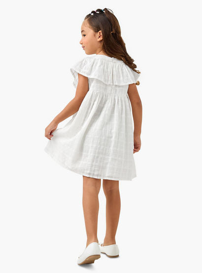 Juniors Checked Sleeveless Dress with Ruffle Detail-girls-clothing-dressesandjumpsuits-image-3