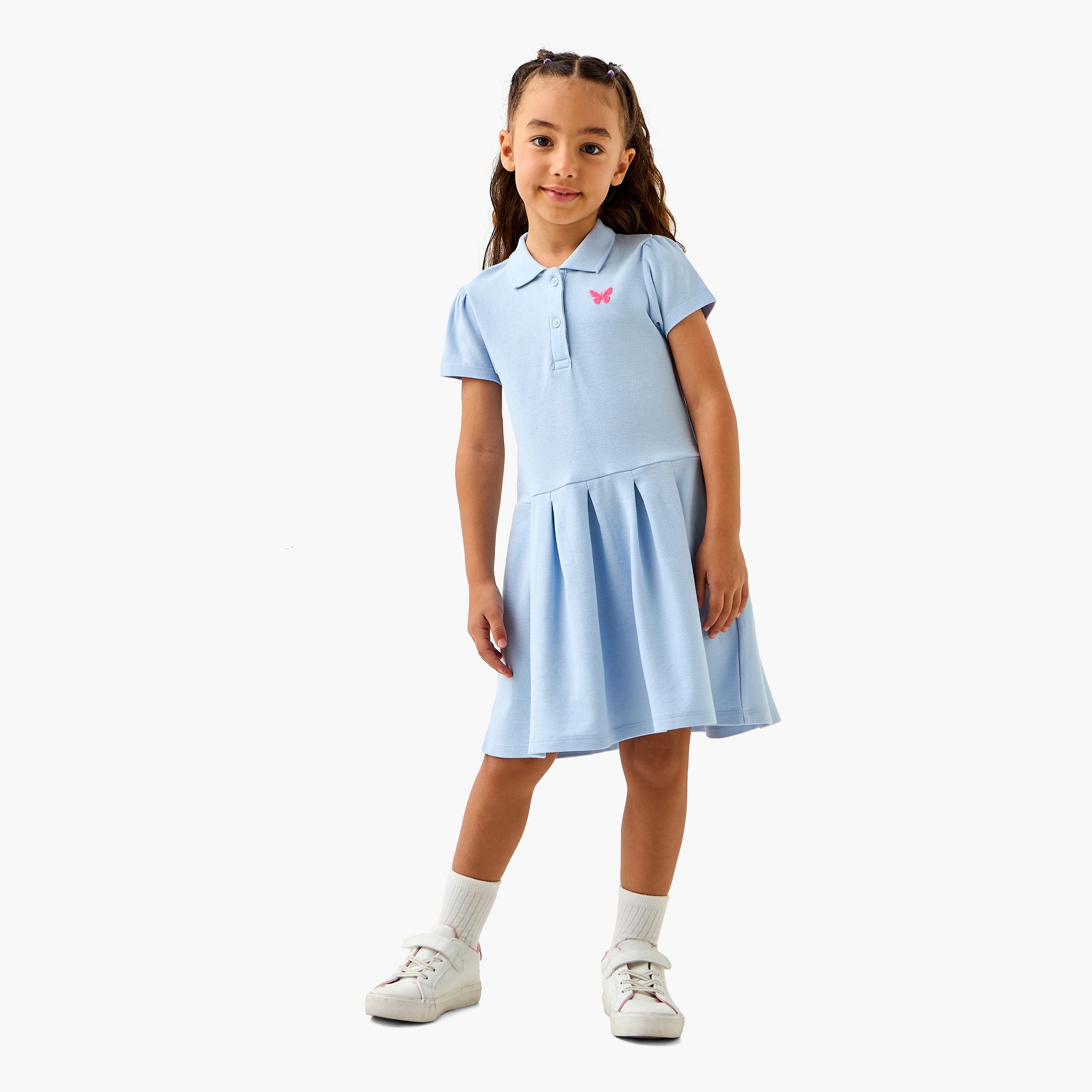 Juniors Butterfly Applique Polo Dress with Short Sleeves