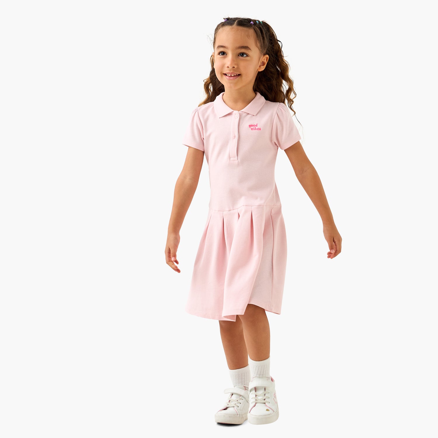Juniors Embroidered Polo Dress with Short Sleeves