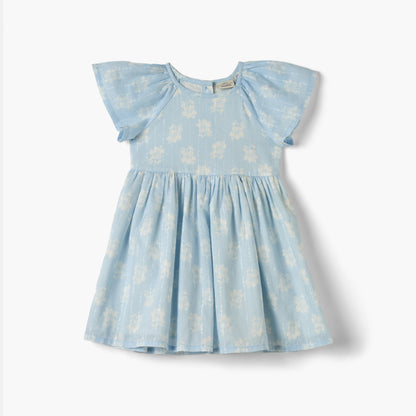 Juniors All-Over Floral Print Dress with Flutter Sleeves - Blue / 3-4 yrs