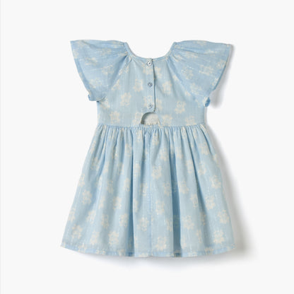 Juniors All-Over Floral Print Dress with Flutter Sleeves