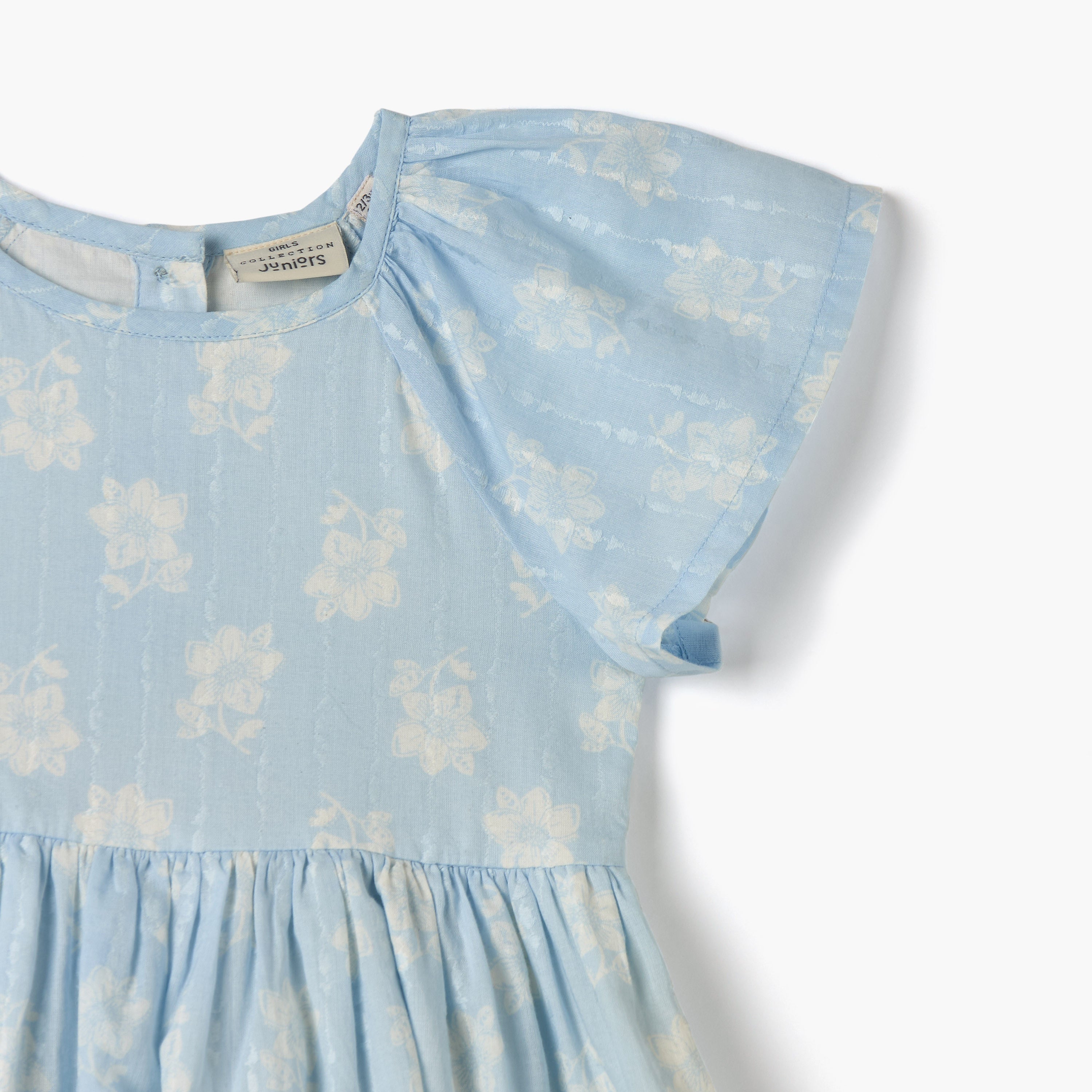 Juniors All-Over Floral Print Dress with Flutter Sleeves