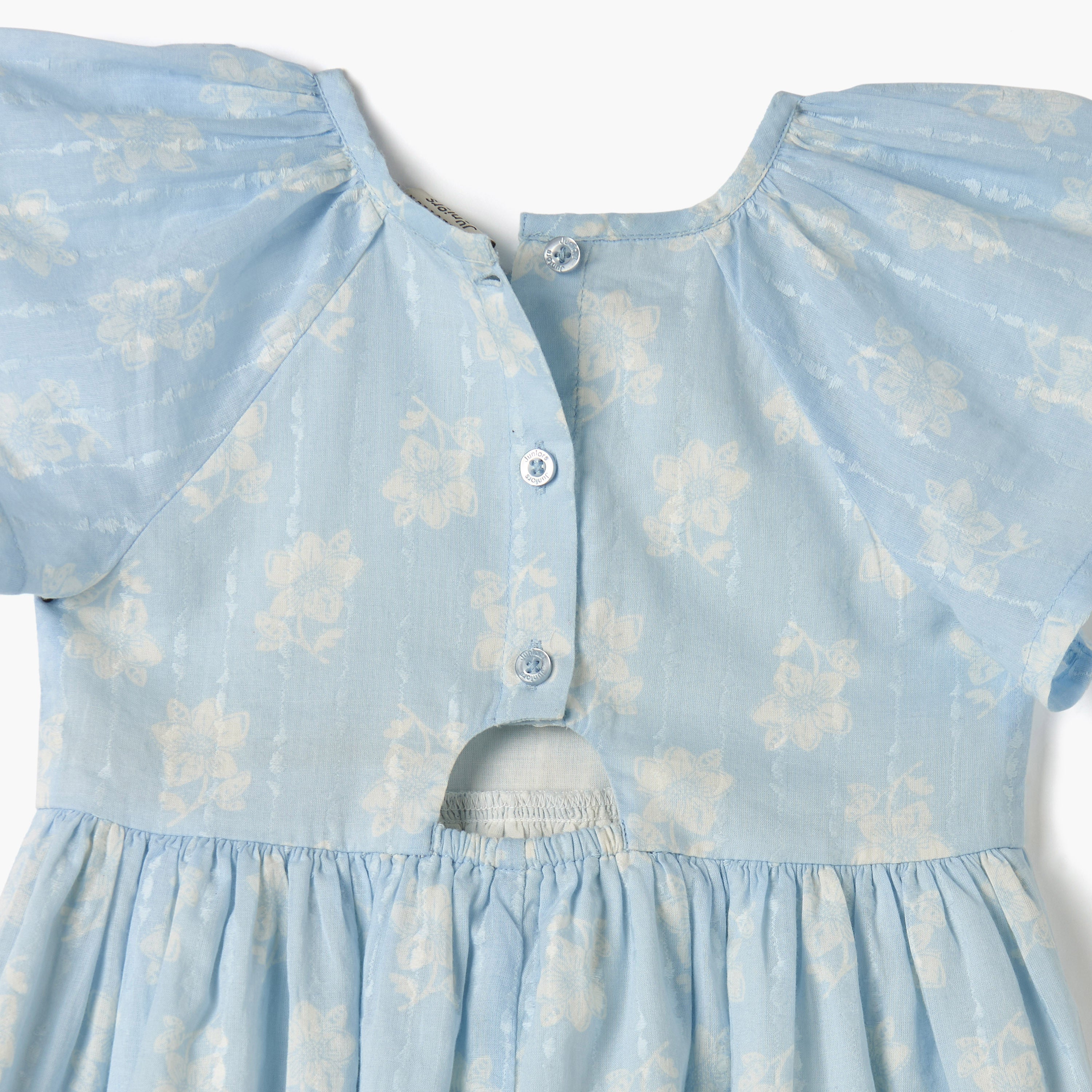 Juniors All-Over Floral Print Dress with Flutter Sleeves