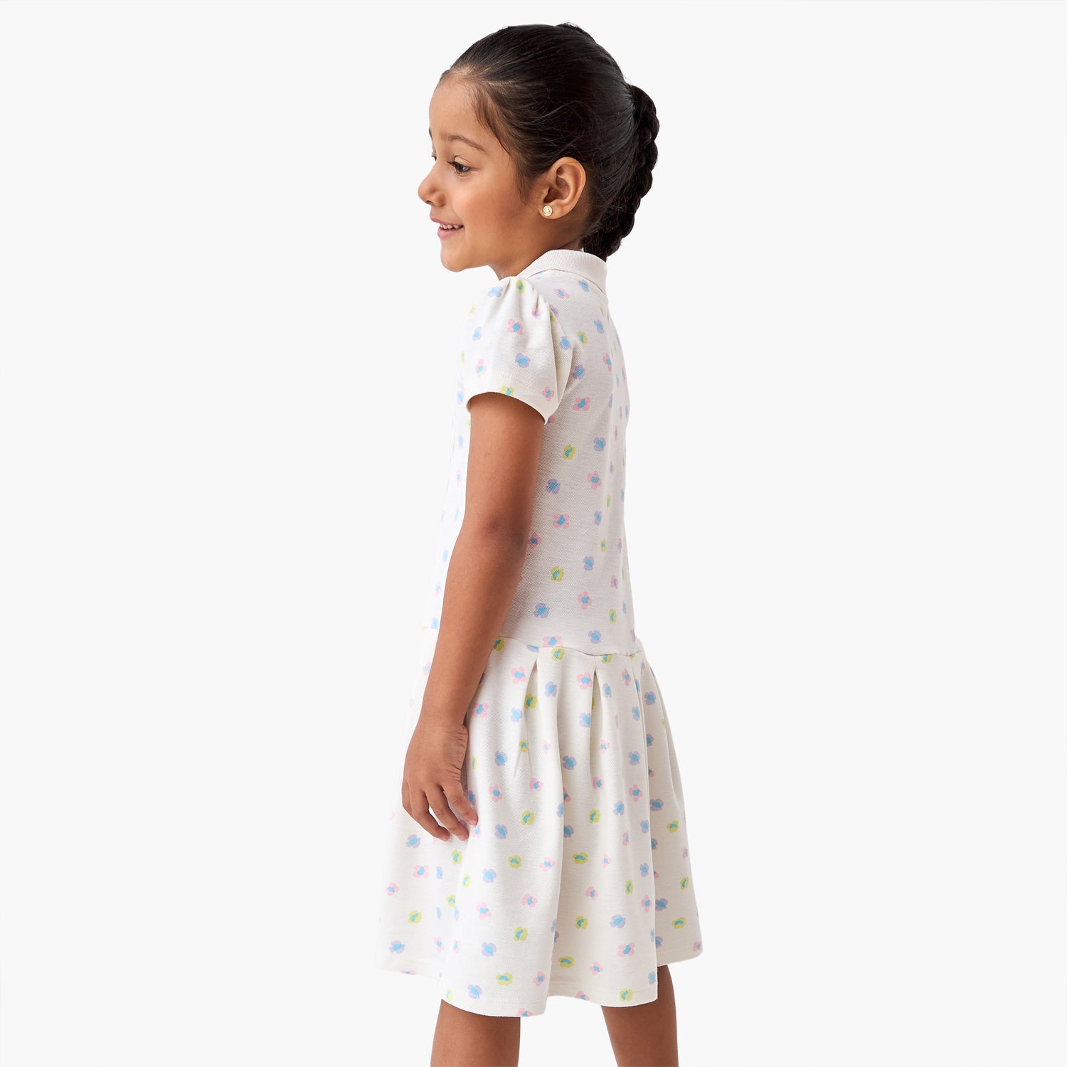 Juniors Floral Printed Polo Dress with Short Sleeves