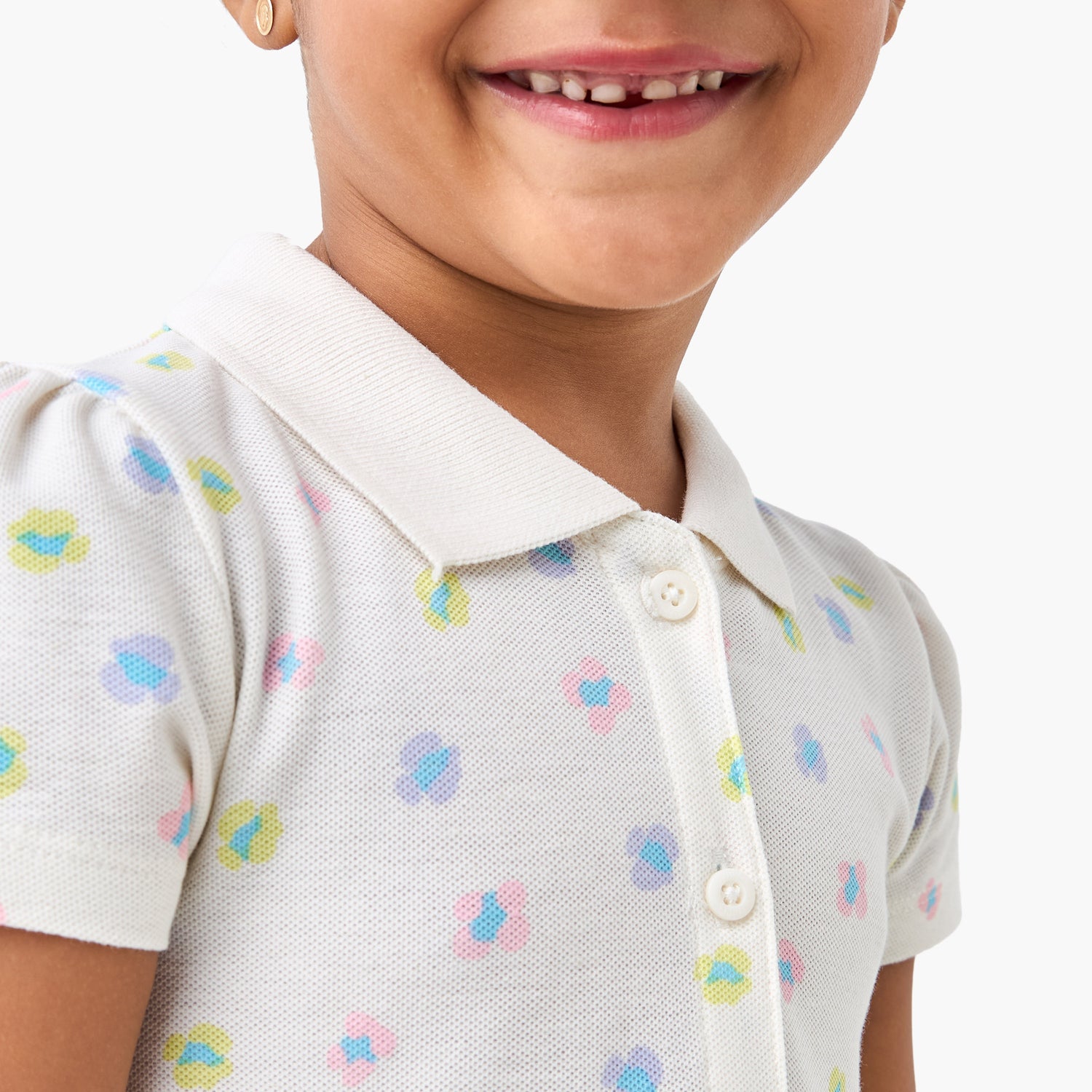Juniors Floral Printed Polo Dress with Short Sleeves